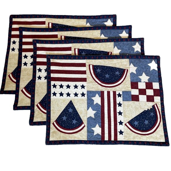 Patriotic  Quilted Placemats Multicolor Americana Fourth of July Summer Set of 4 - Picture 1 of 10